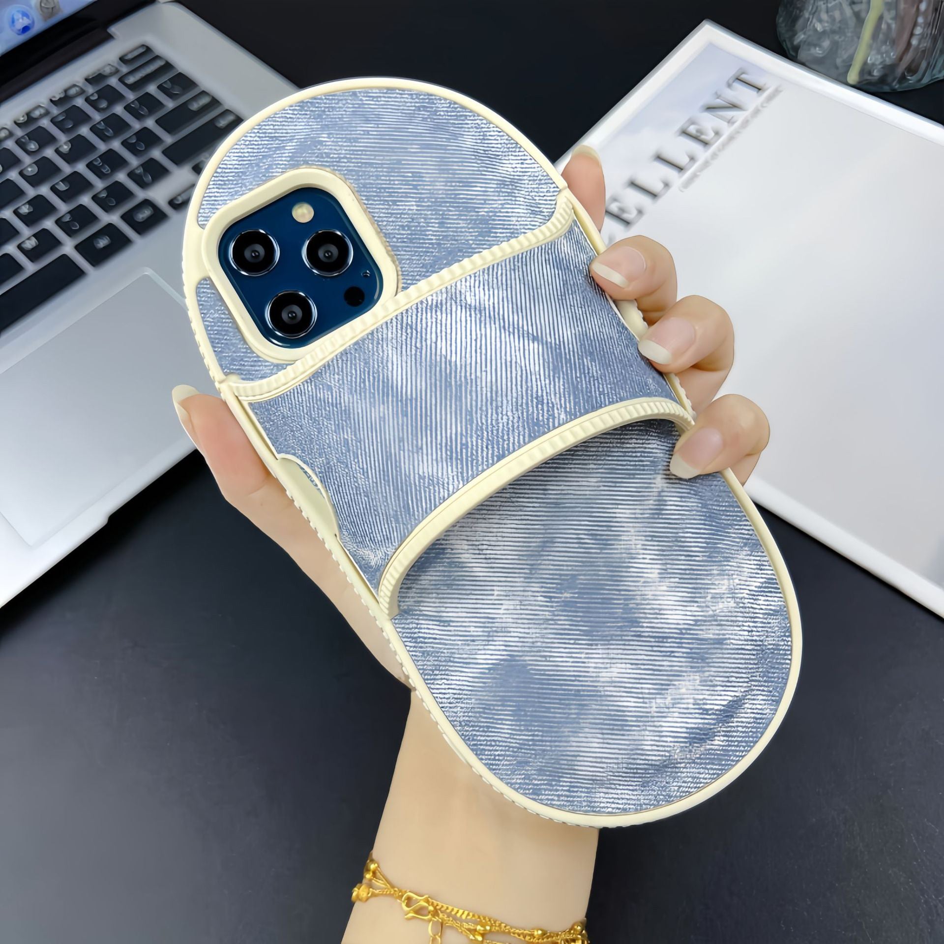 For iPhone 12 Pro Max Kickstand Case Denim Slipper Design Mirror Function TPU Phone Cover For iPhone 12 Pro Max Kickstand Case Denim Slipper Design Mirror Function TPU Phone Cover
